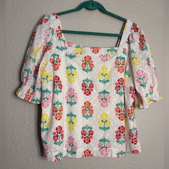DRAPER JAMES Floral Eyelet Puff Shoulder Peasant Top Cottagecore Women’s XXL - Picture 9 of 9